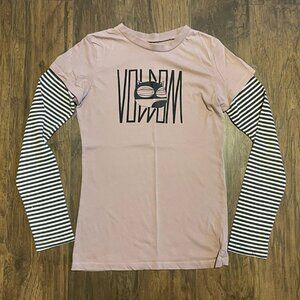 Volcom pink &grey layered long sleeve T shirt Skills Pixie ninja cat punk rock